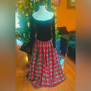 Rare 90s Scott McClintock Christmas Plaid Velvet Formal Dress Crinoline, Size 8